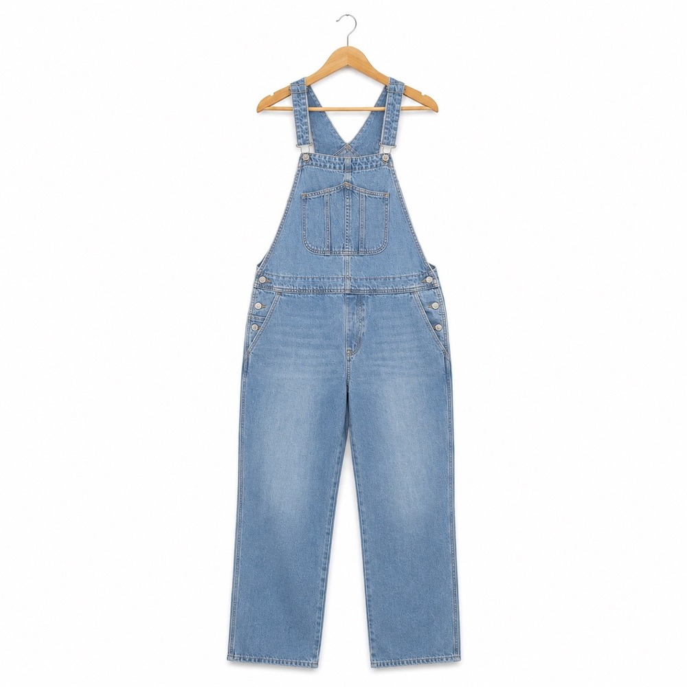 Old Navy Womens Denim Overalls Light Wash Straight Leg Cotton Blue Size 12